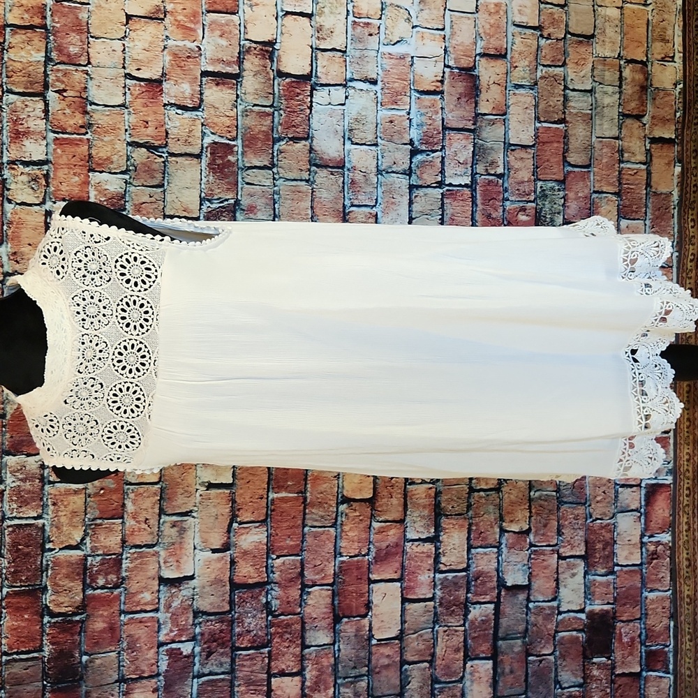 Hint Of Mint Lace Gauze Ivory Boho Dress S